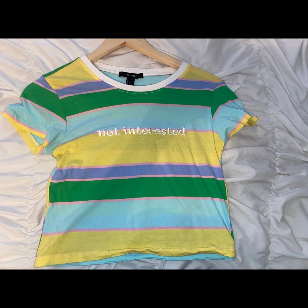 Not interested embroidered pastel striped shirt